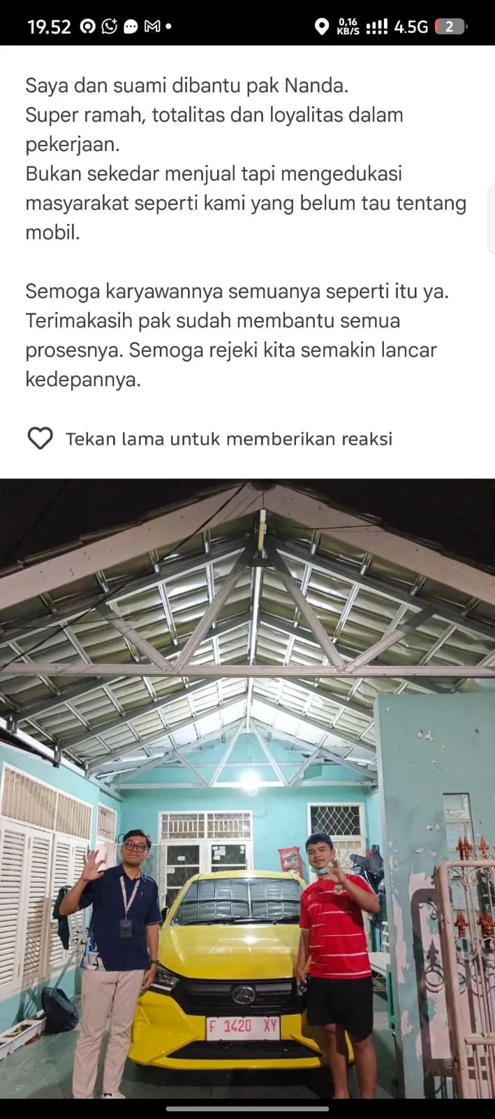 Testimoni pelanggan setelah menerima mobil Daihatsu